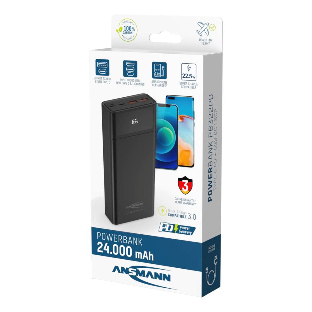 ANSMANN 24,000mAh 22.5W PD Power Bank - The Pi Hut