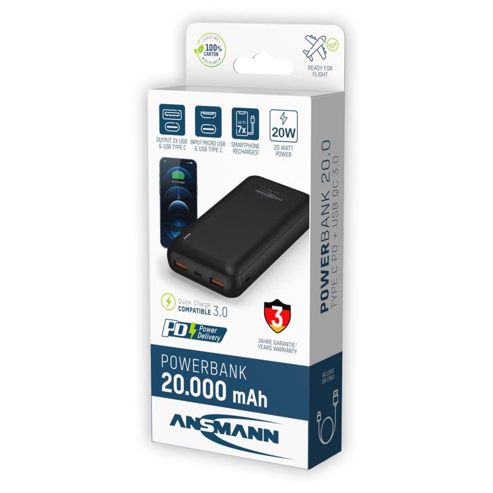 ANSMANN PB320PD 20,000mAh 20W PD Power Bank by ANSMANN - The Pi Hut