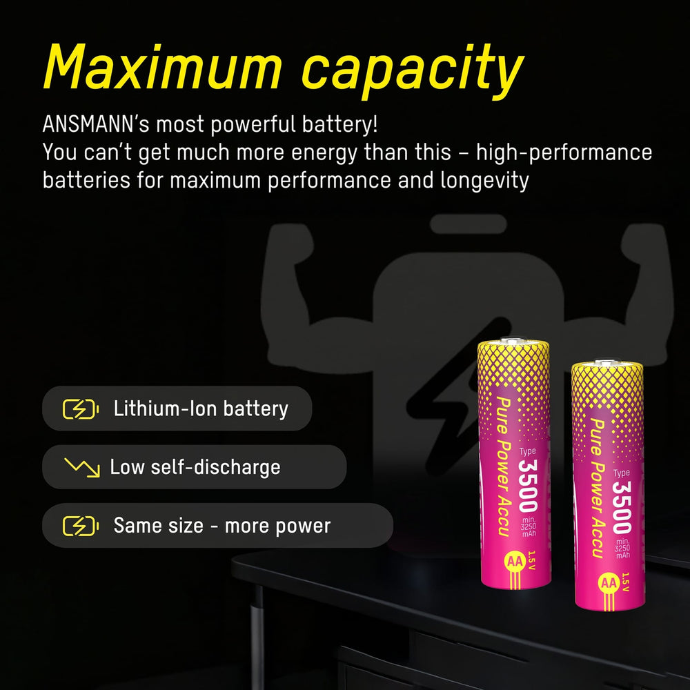 Ansmann Pure Power Li-Ion Batteries - AA 1.5V 3500mAh - Pack of 4 by ANSMANN - The Pi Hut