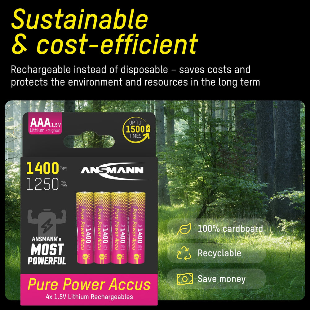 Ansmann Pure Power Li-Ion Batteries - AAA 1.5V 1400mAh - Pack of 4 by ANSMANN - The Pi Hut