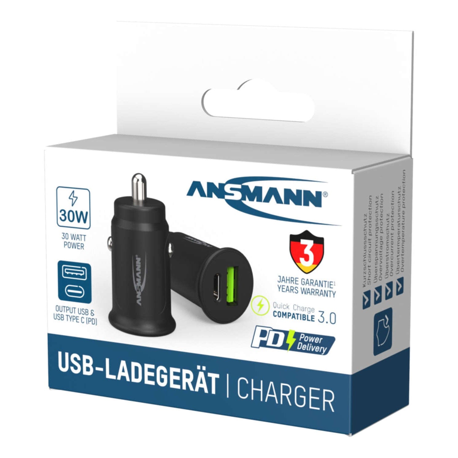 ANSMANN USB-A/USB-C In-Car Charger with PD and QC3.0 - The Pi Hut
