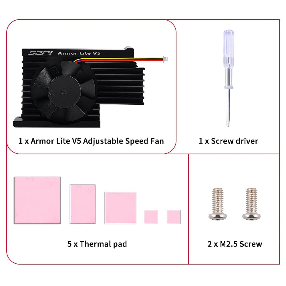 Armor Lite V5 Heatsink With 3510 Fan For Raspberry Pi 5 - The Pi Hut