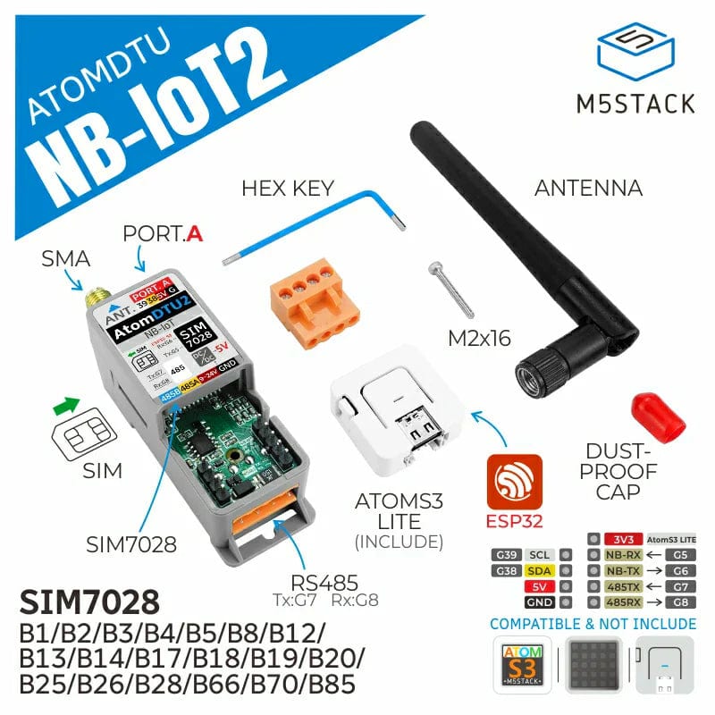 ATOM DTU NB-IoT2 Kit Global Version (SIM7028) - The Pi Hut