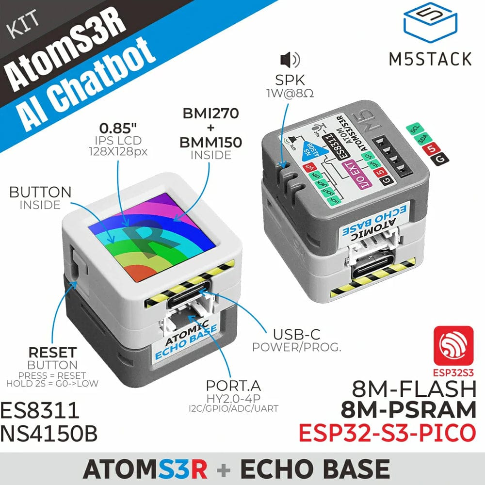 AtomS3R AI Chatbot Kit (8MB PSRAM) by M5Stack - The Pi Hut