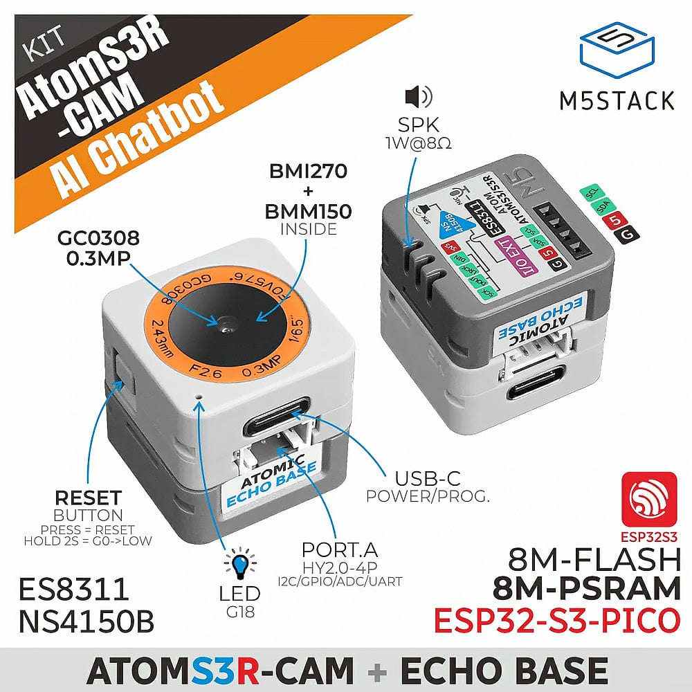 AtomS3R-CAM AI Chatbot Kit (8MB PSRAM) by M5Stack - The Pi Hut