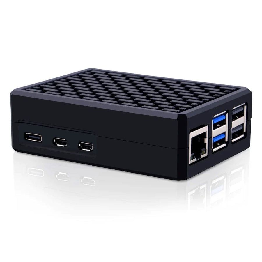 Geekworm Raspberry Pi 4 Aluminum Cooling Case - Passive Heat Sink With 20W Power Supply | Black Alloy Case For Pi 4 Model B