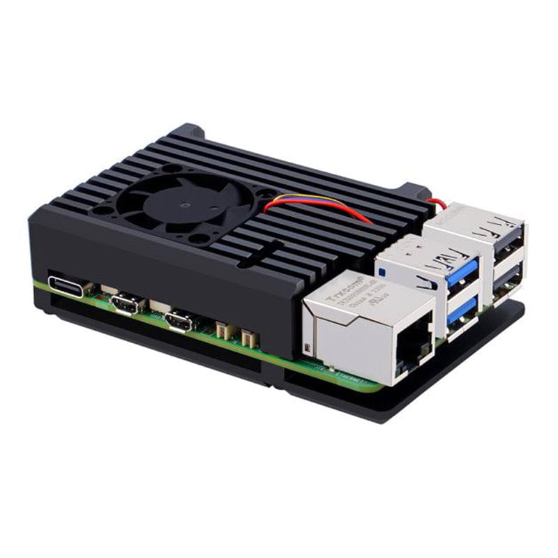 Black Aluminum Case With Heatsink Fan for Raspberry Pi 5 - The Pi Hut