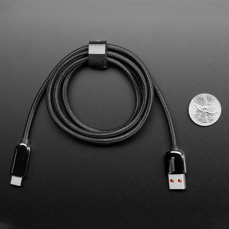 Black Woven USB A to USB C Cable with 66W Watt Display - 1 meter - The Pi Hut