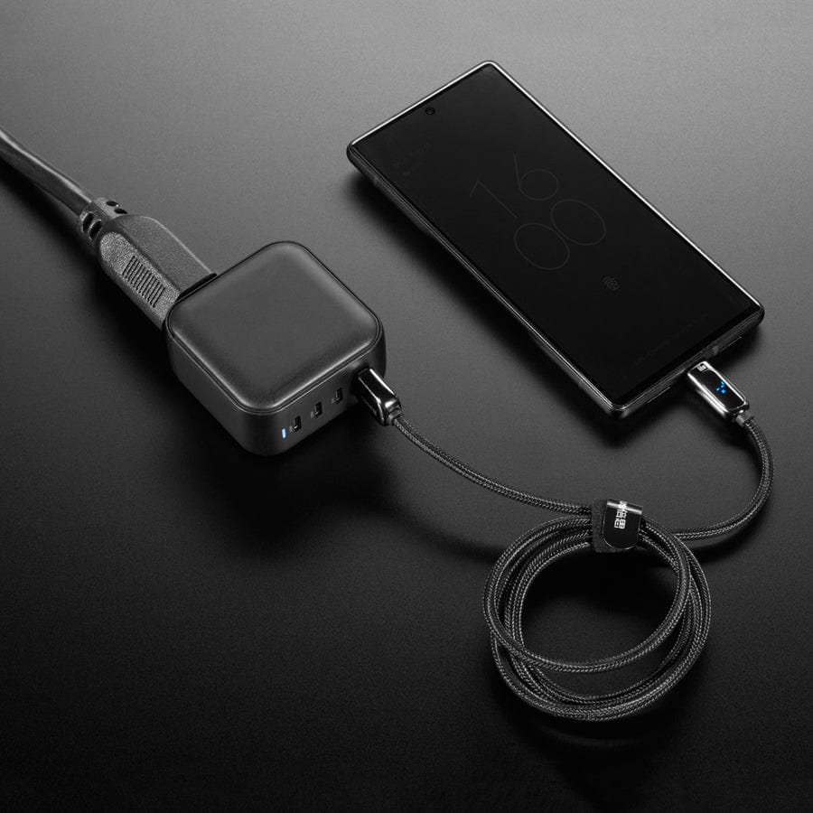 Black Woven USB A to USB C Cable with 66W Watt Display - 1 meter - The Pi Hut