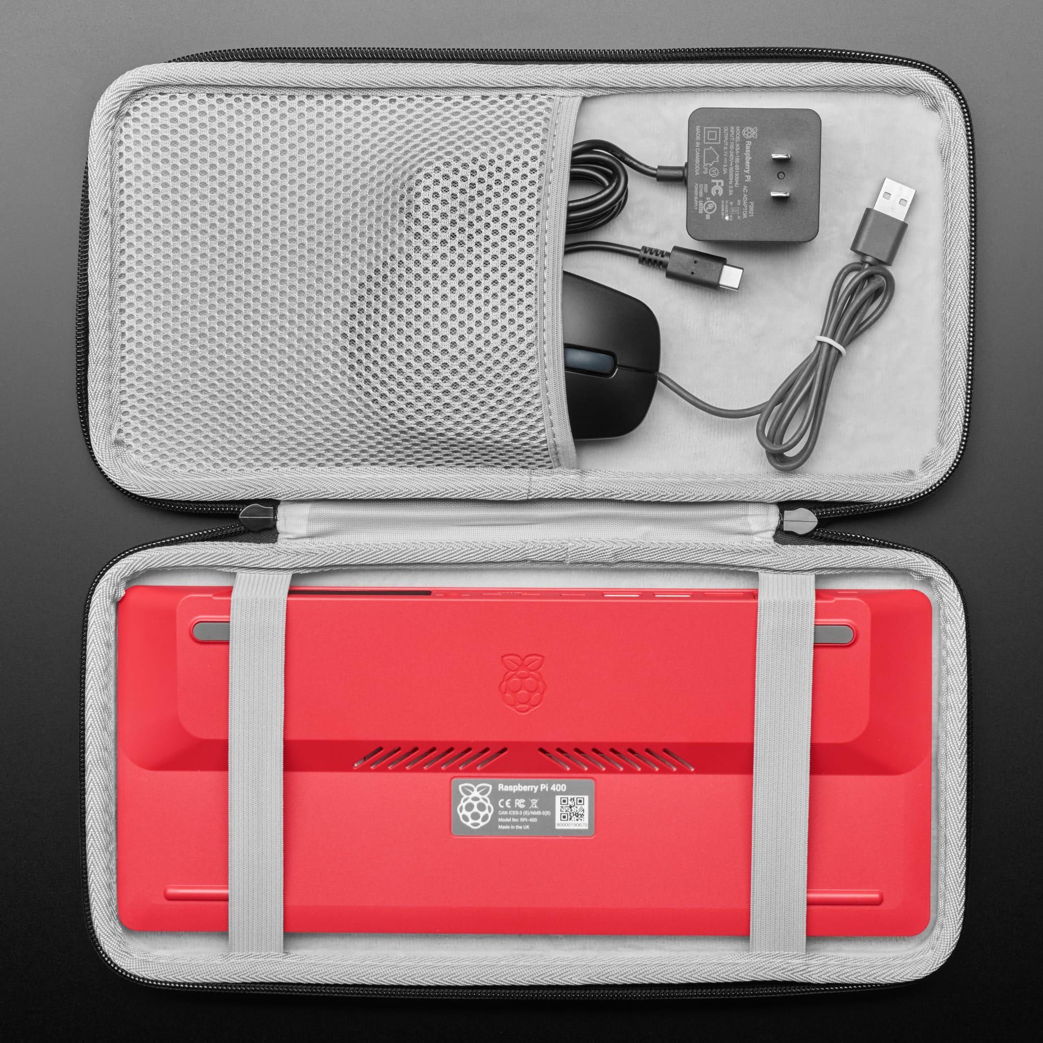 Black Zipper Sleeve Case with Handle for Raspberry Pi 500/400 by Adafruit - The Pi Hut