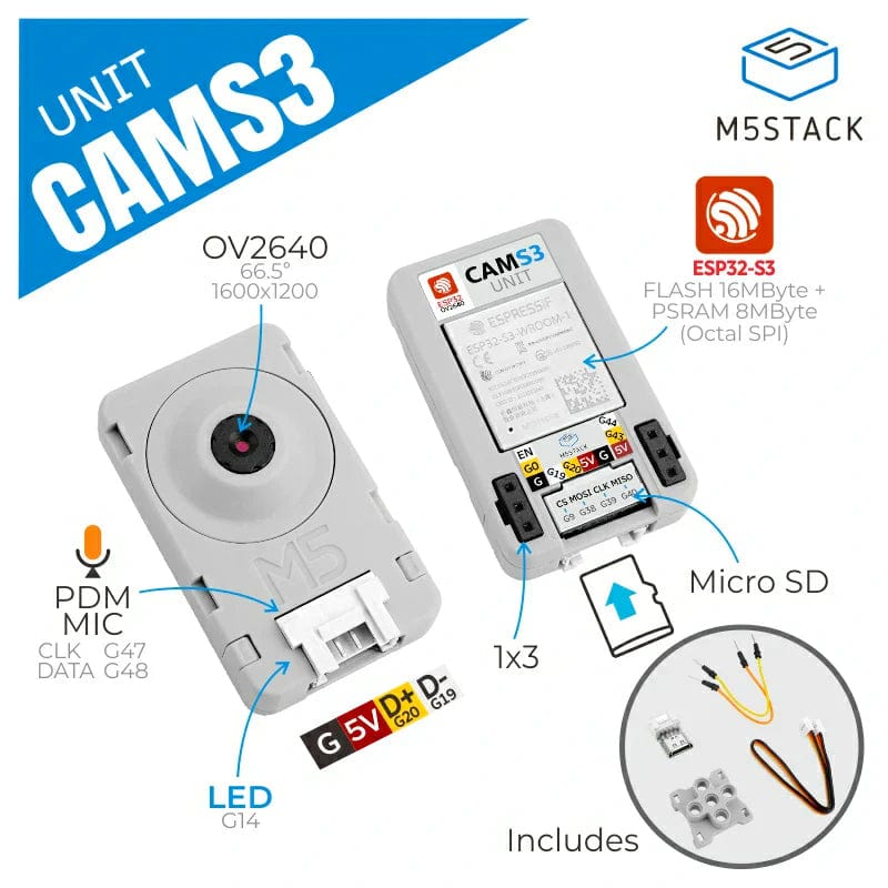 CamS3 Unit Wi-Fi Camera (OV2640) - The Pi Hut