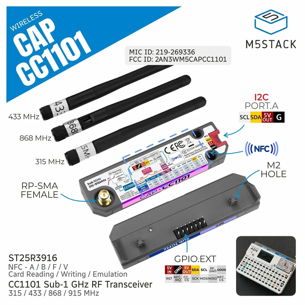 Cap CC1101 & NFC for Cardputer Adv by M5Stack - The Pi Hut