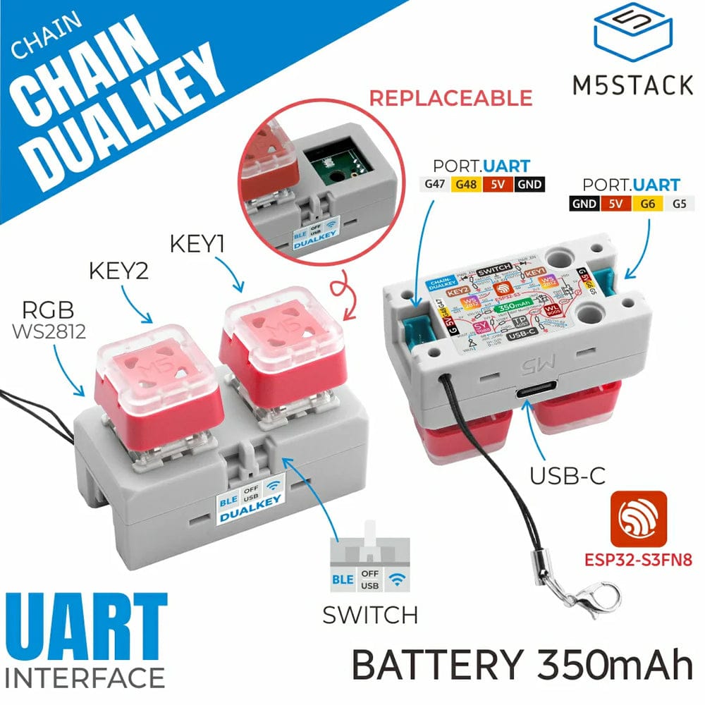 Chain Dual Key with ESP32-S3 by M5Stack - The Pi Hut