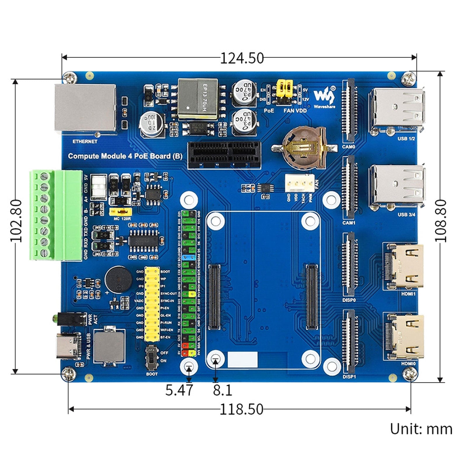 Compute Module 4 IO Board With PoE (Type B) - The Pi Hut