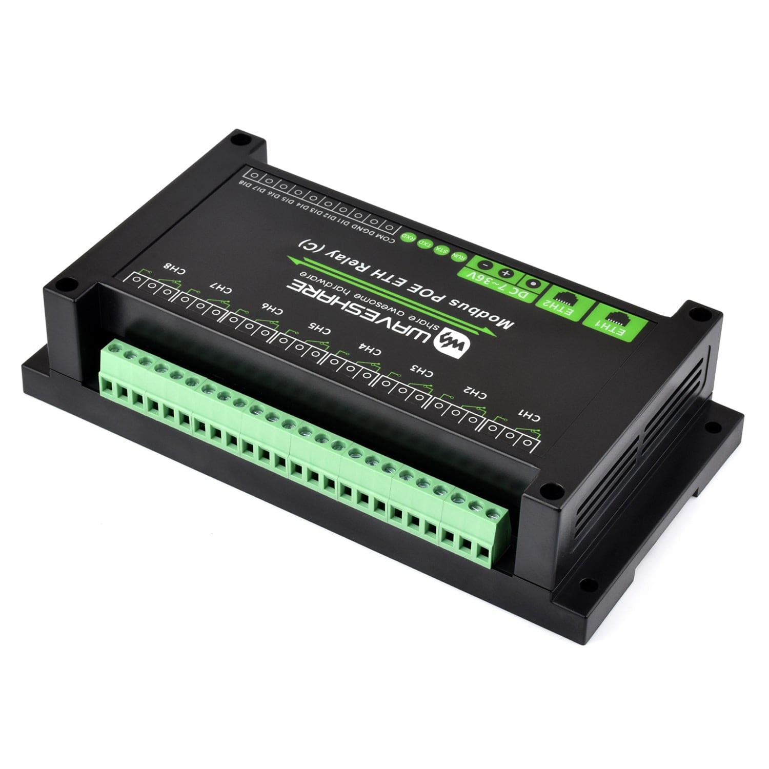 Dual Ethernet PoE 8-Channel Modbus Relay Module by Waveshare - The Pi Hut