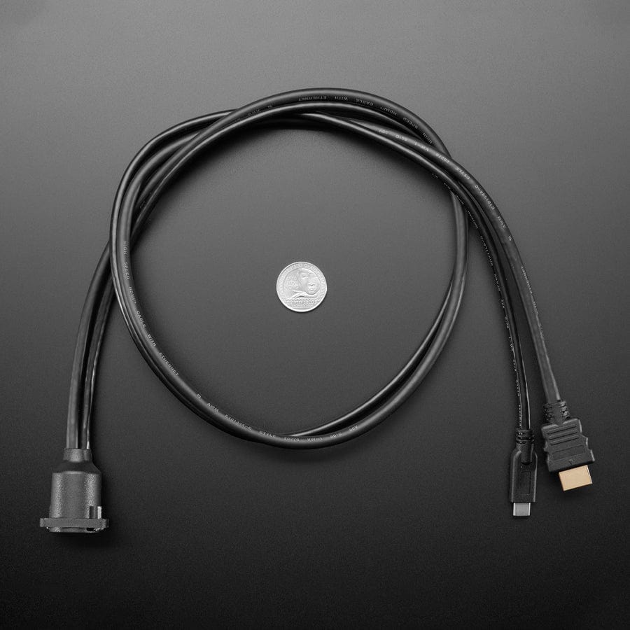 Dual Panel Mount Extension Cable with HDMI / DVI and USB Type-C - 1 meter long - The Pi Hut