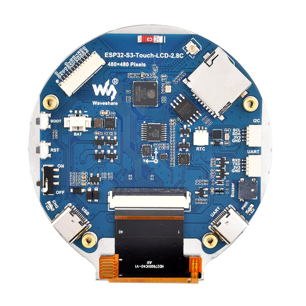 ESP32-S3 Development Board with 2.8" IPS LCD Round Display (480 x 480)