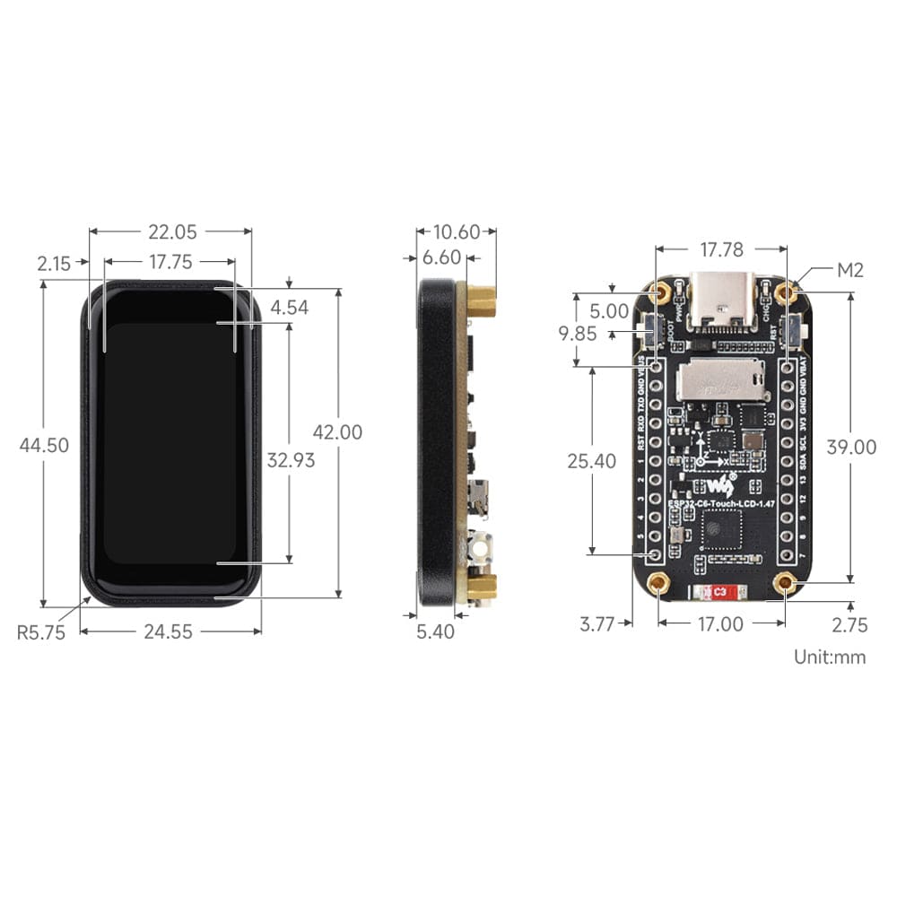 ESP32-C6 1.47" Touch Display Dev Board with IMU and SD Slot by Waveshare - The Pi Hut