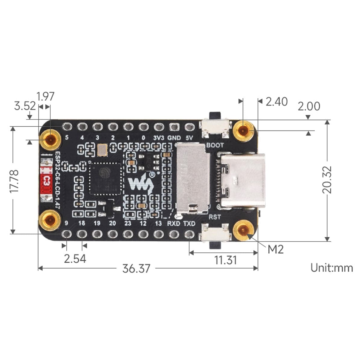 ESP32-C6 Development Board with 1.47" LCD Display (172 x 320) - The Pi Hut