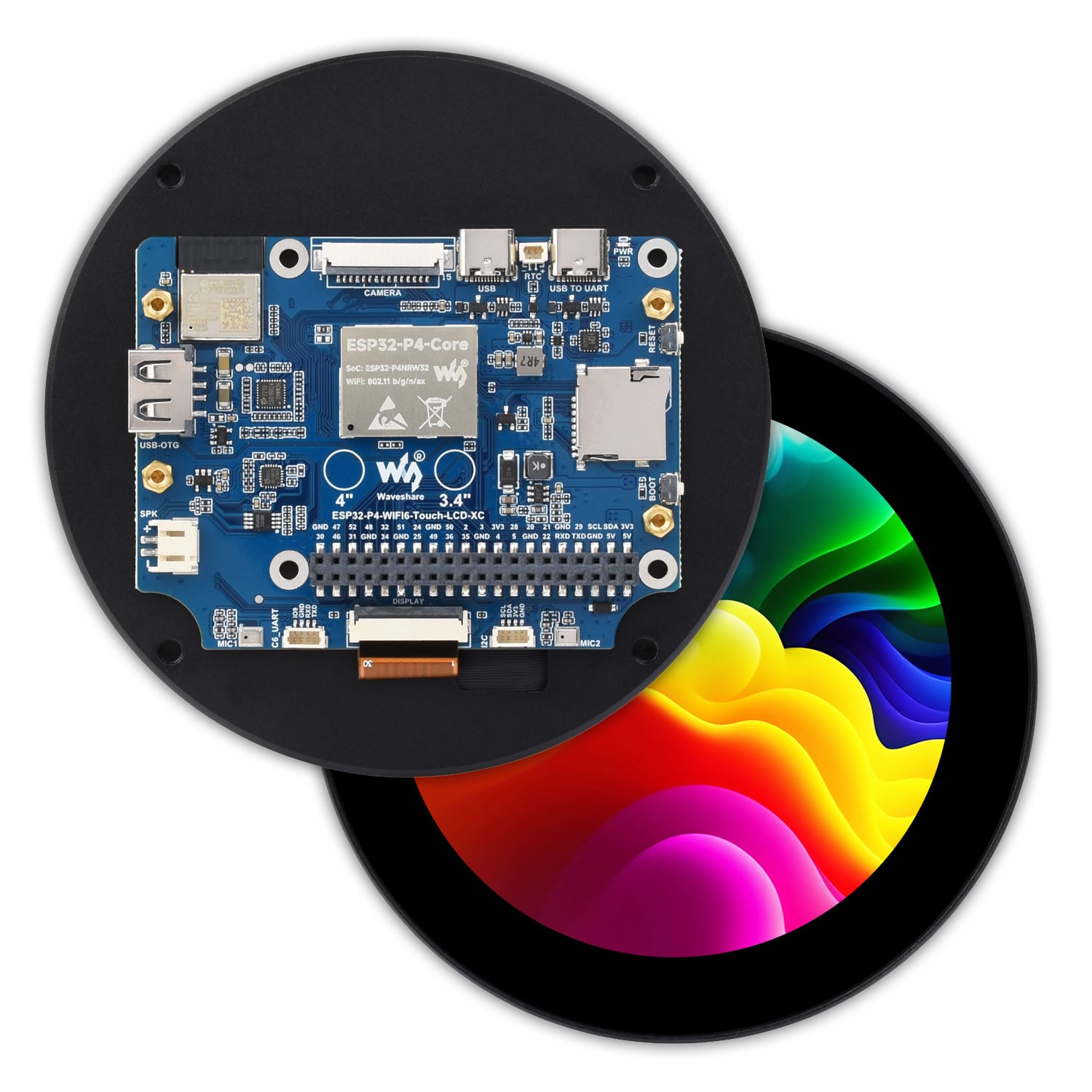 ESP32-P4 3.4" Round Touch Display Dev Board (800x800) by Waveshare - The Pi Hut