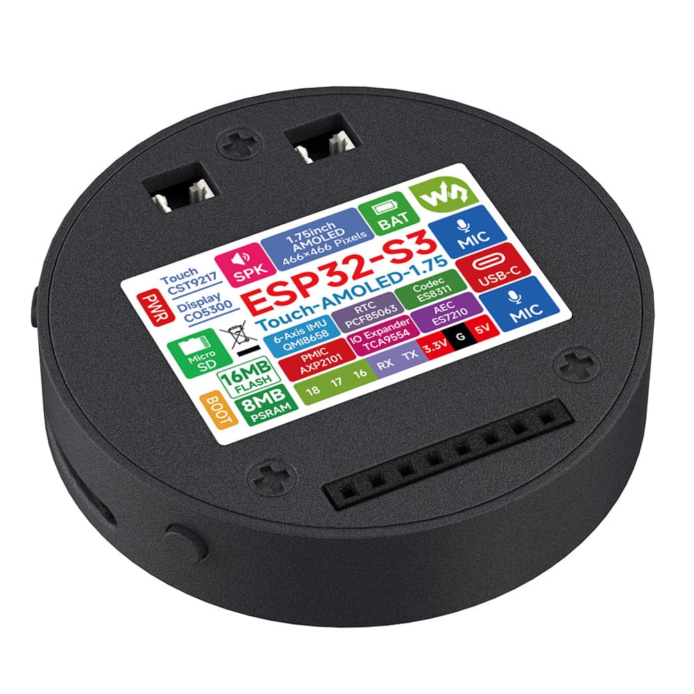 ESP32-S3 1.75" AMOLED Round Touch Display Dev Board (466x466) by Waveshare - The Pi Hut