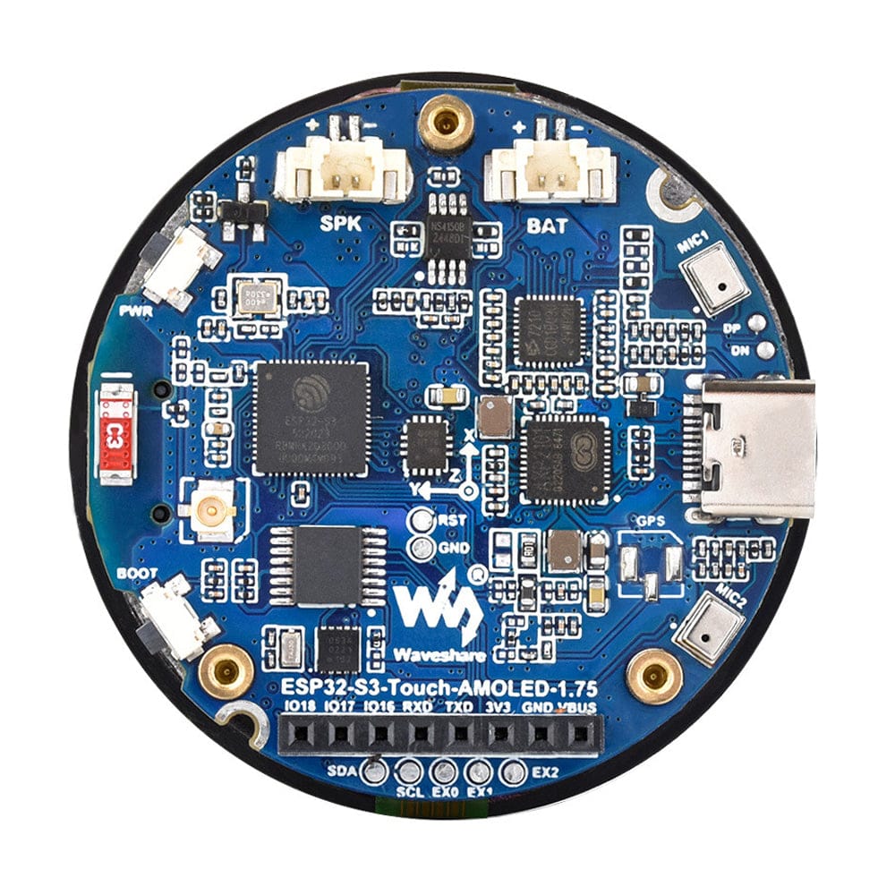 ESP32-S3 1.75" AMOLED Round Touch Display Dev Board (466x466) by Waveshare - The Pi Hut