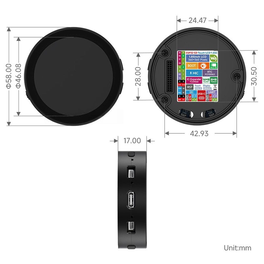 ESP32-S3 1.85" Round LCD Touch Display Dev Board with Microphone and Speaker by Waveshare - The Pi Hut