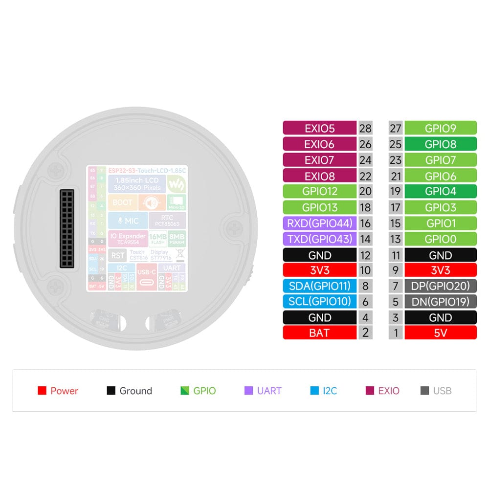 ESP32-S3 1.85" Round LCD Touch Display Dev Board with Microphone and Speaker by Waveshare - The Pi Hut