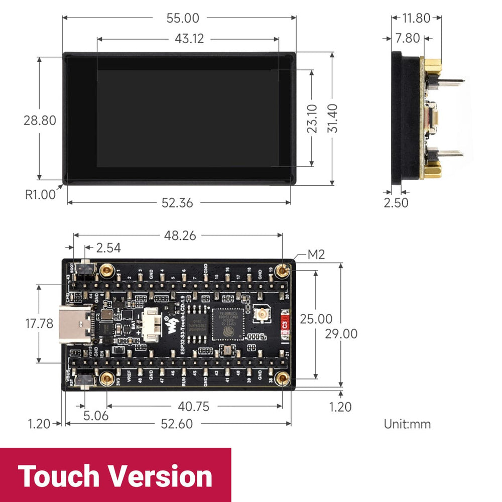 ESP32-S3 1.9" Display Dev Board with IMU by Waveshare - The Pi Hut