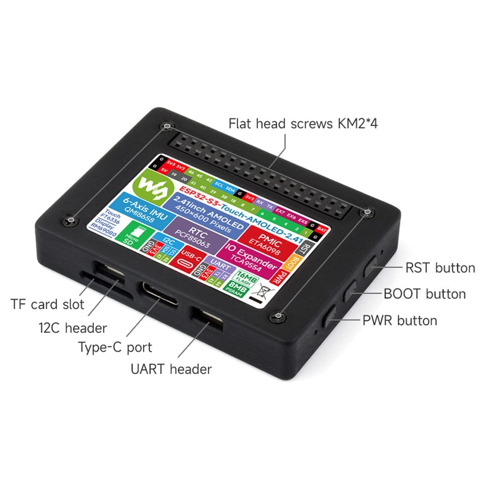 ESP32-S3 2.41" AMOLED Touch Display Dev Board with Case (600x450) by Waveshare - The Pi Hut