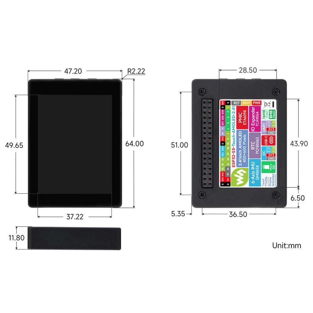 ESP32-S3 2.41" AMOLED Touch Display Dev Board with Case (600x450) by Waveshare - The Pi Hut
