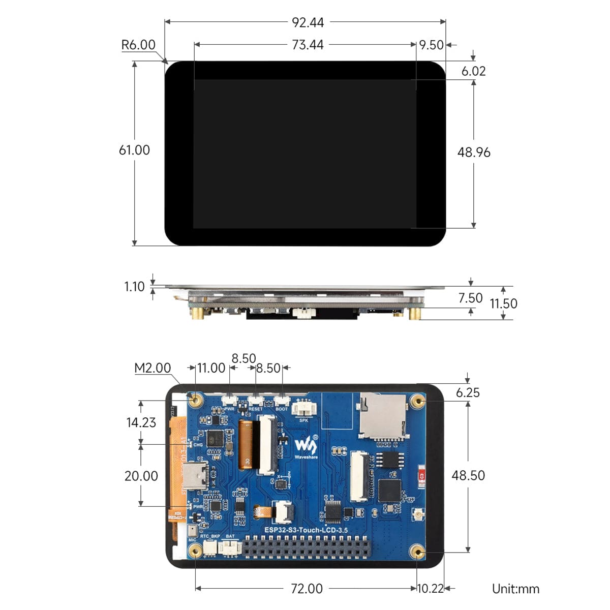 ESP32-S3 3.5" Capacitive Touch Display Dev Board (320x480) by Waveshare - The Pi Hut