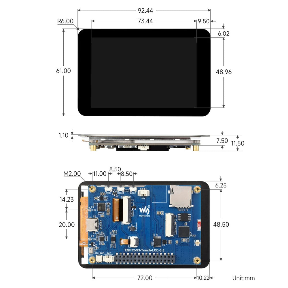 ESP32-S3 3.5" Capacitive Touch Display Dev Board (320x480) by Waveshare - The Pi Hut
