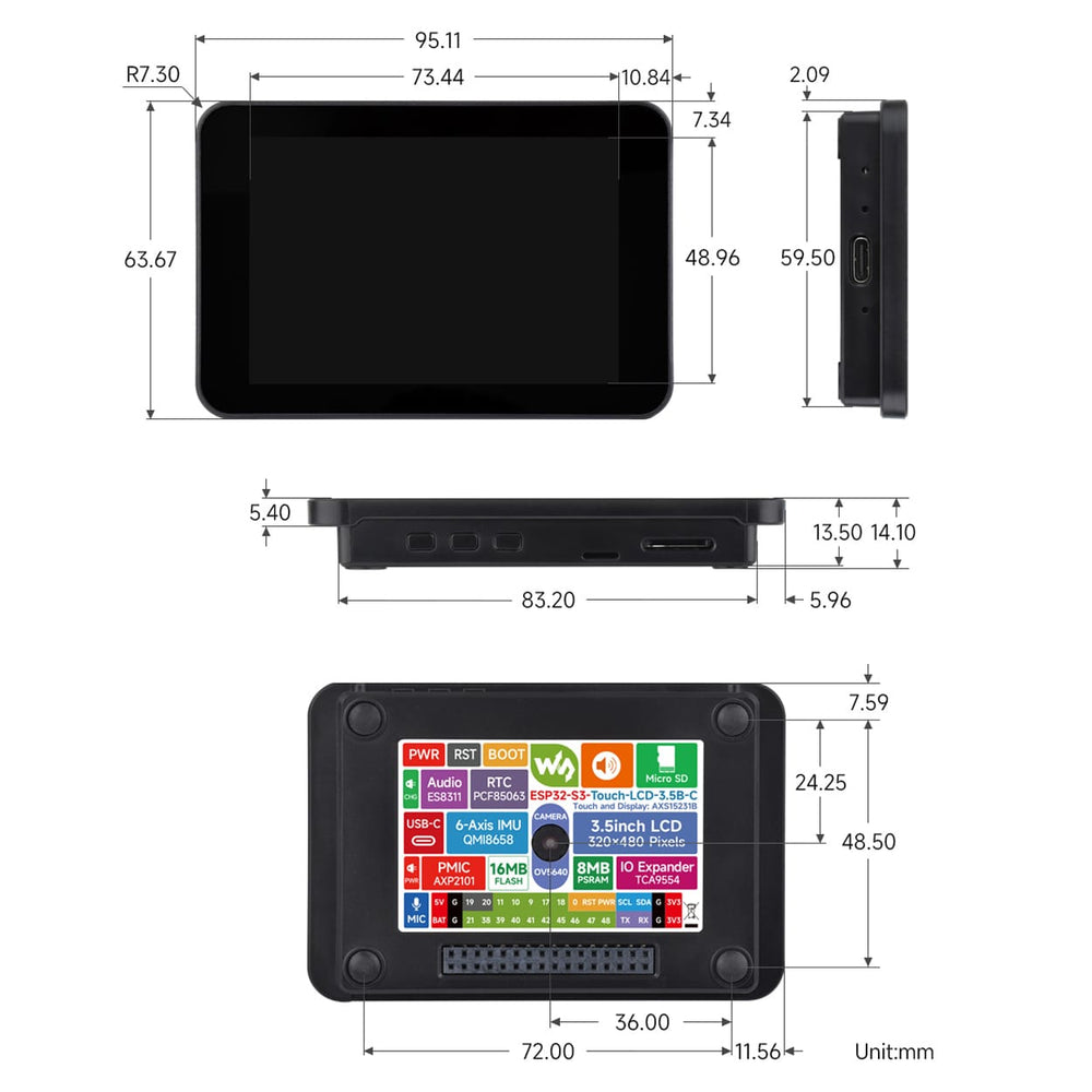 ESP32-S3 3.5" IPS Capacitive Touch Display Dev Board (B) - 320×480 by Waveshare - The Pi Hut