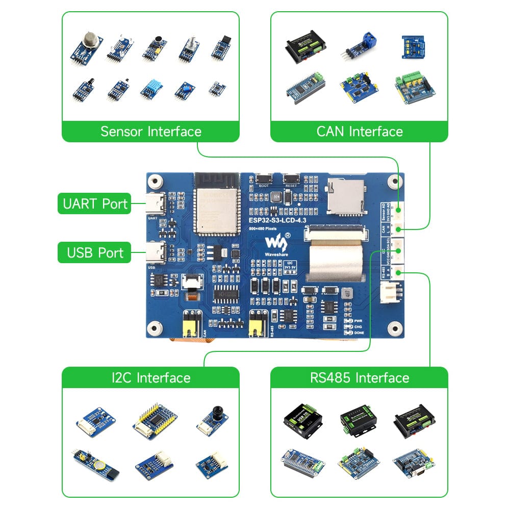 ESP32-S3 4.3" Touch Display Dev Board (800x480) by Waveshare - The Pi Hut