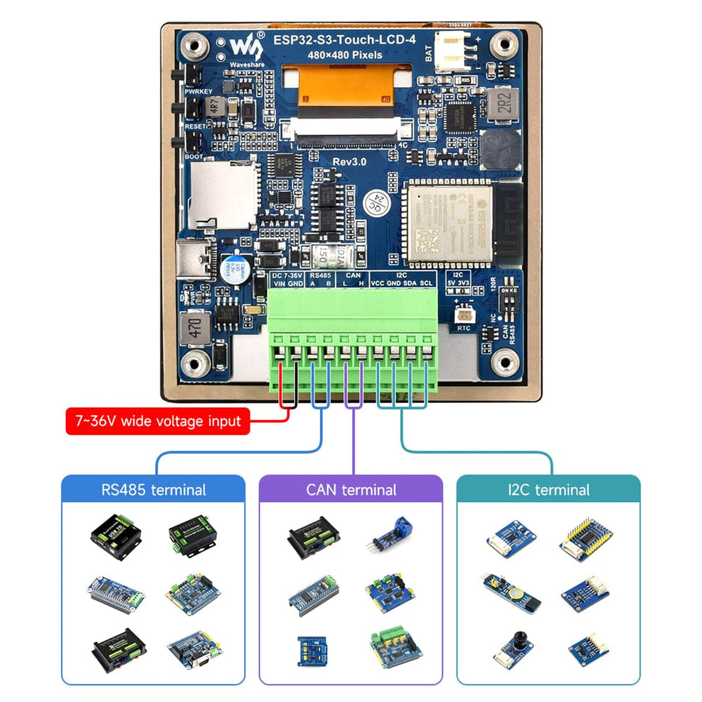 ESP32-S3 Dev Board with 4" IPS Display (480x480) by Waveshare - The Pi Hut
