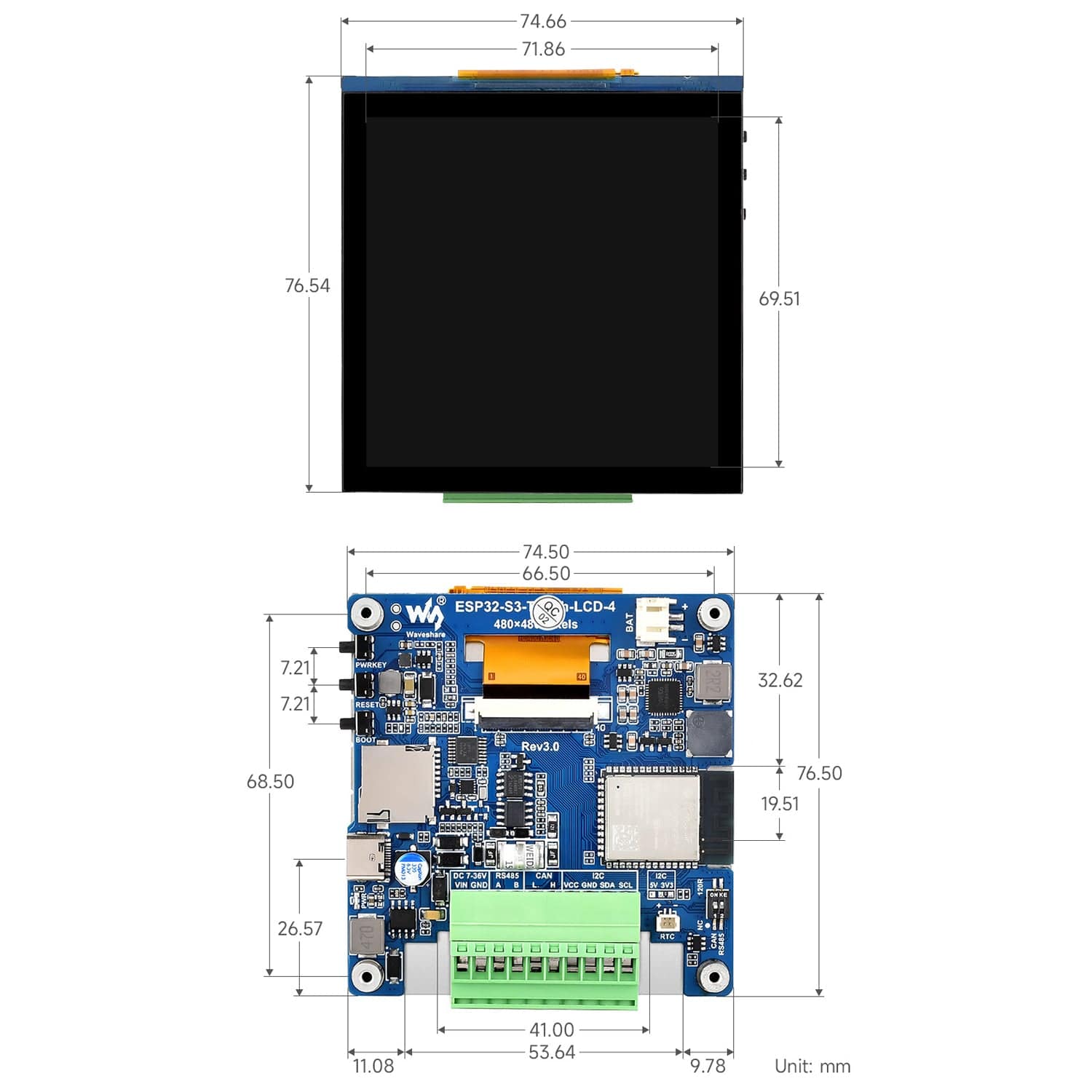 ESP32-S3 Dev Board with 4" IPS Display (480x480) by Waveshare - The Pi Hut
