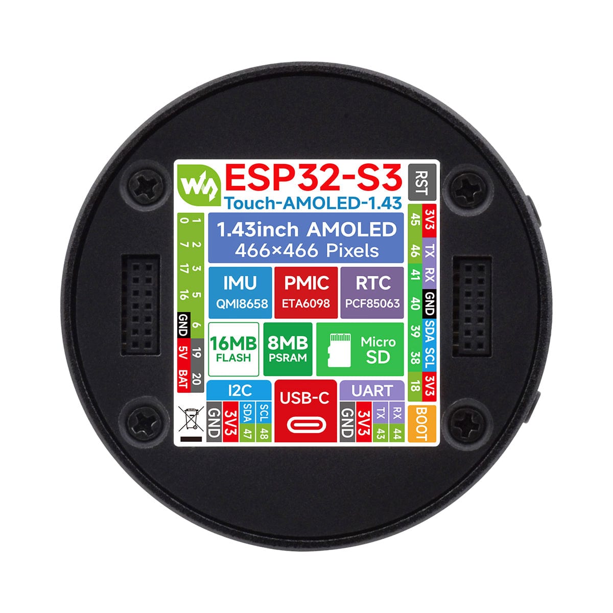 ESP32-S3 Development Board 1.43" AMOLED Display (466 x 466)