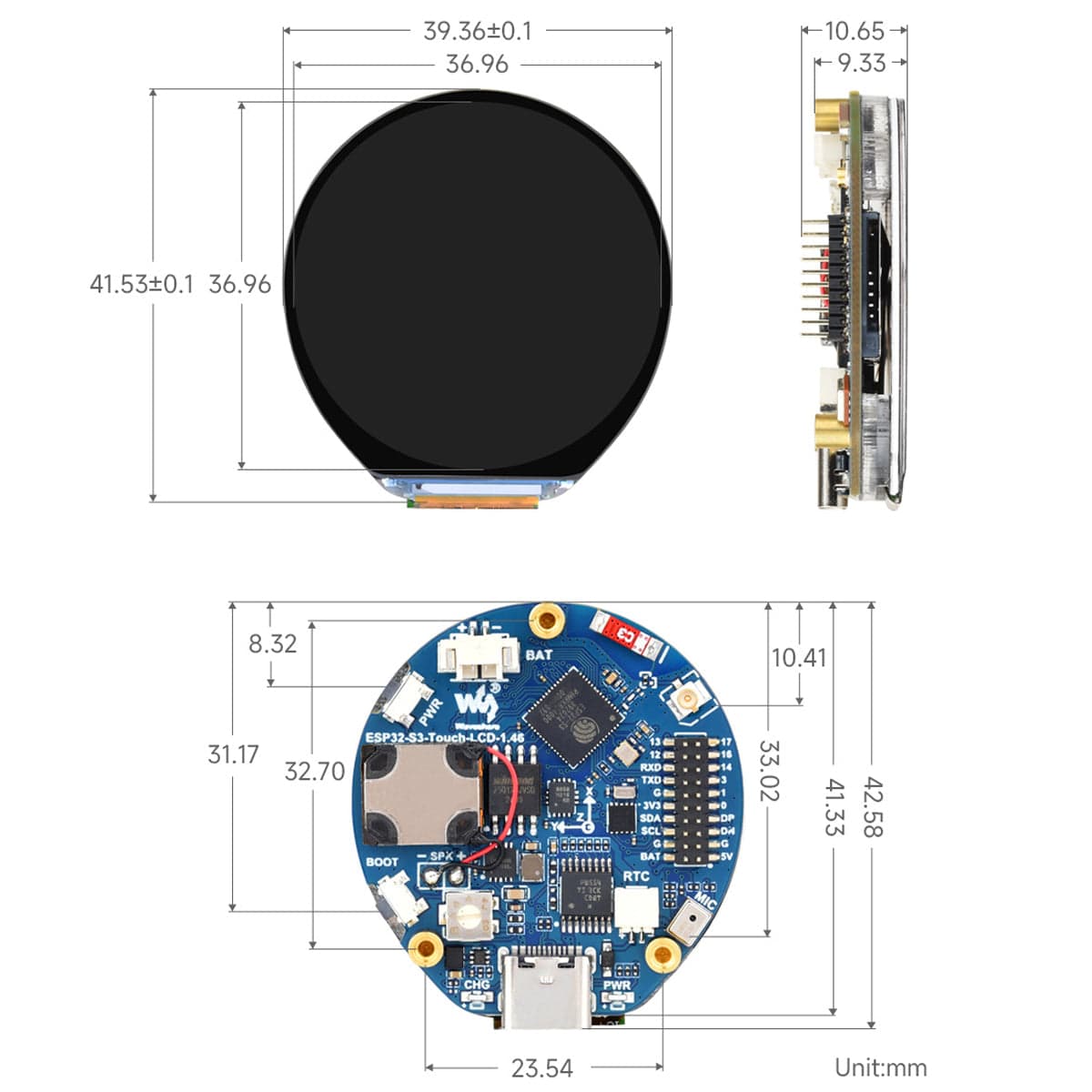 ESP32-S3 Development Board with 1.46" Round Touch Display (412 x 412)