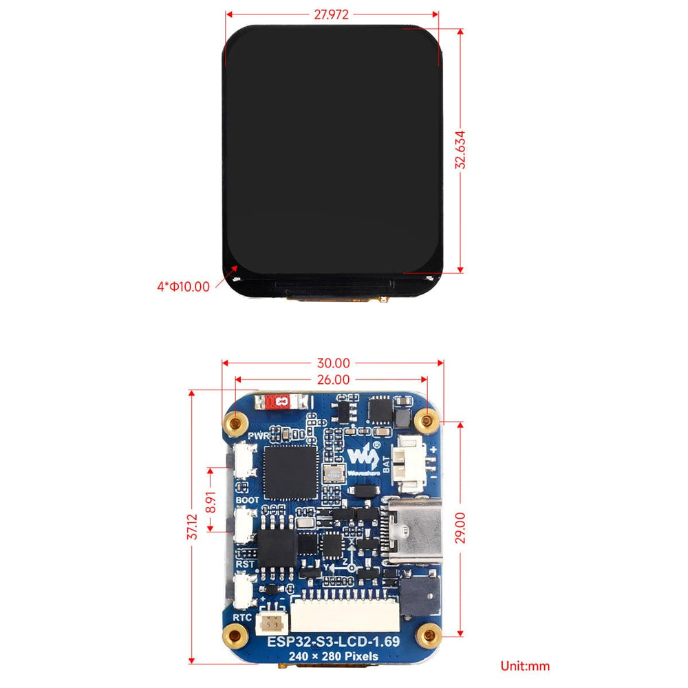 ESP32-S3 Development Board with 1.69" IPS LCD Display (240 x 280)