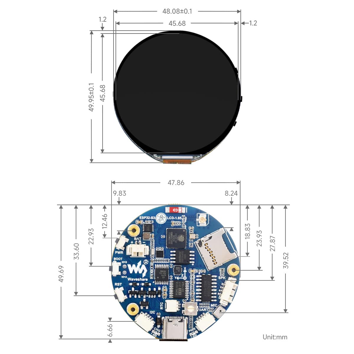 ESP32-S3 Development Board with 1.85" Round Display (360 x 360)