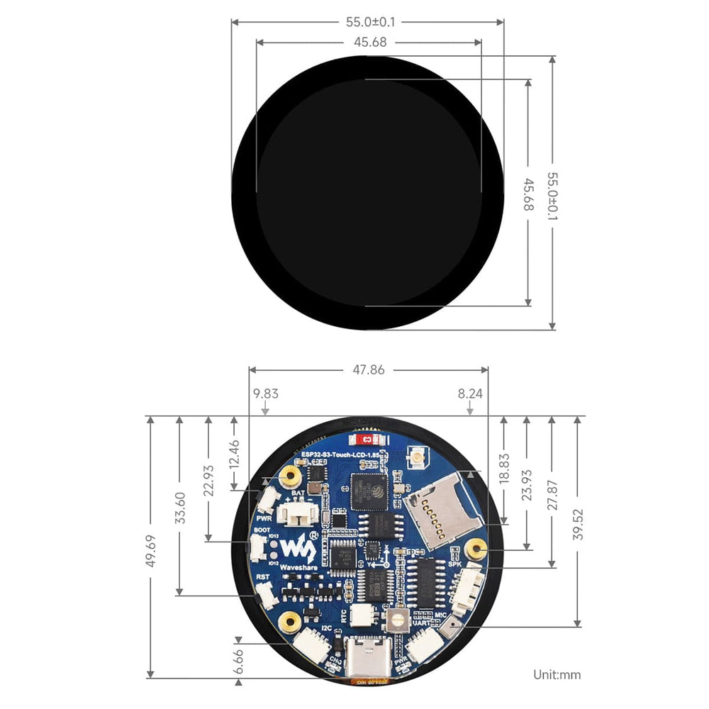 ESP32-S3 Development Board with 1.85" Round Display (360 x 360)