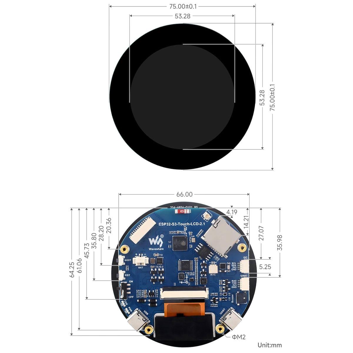 ESP32-S3 Development Board with 2.1" Round Touch LCD Display (480 x 480) - The Pi Hut