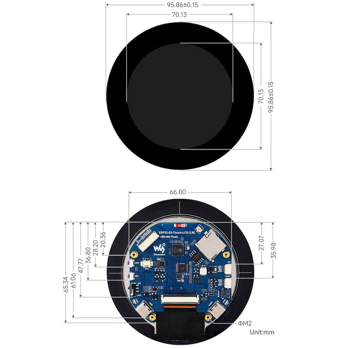 ESP32-S3 Development Board with 2.8" IPS LCD Capacitive Touch Round Display (480 x 480)