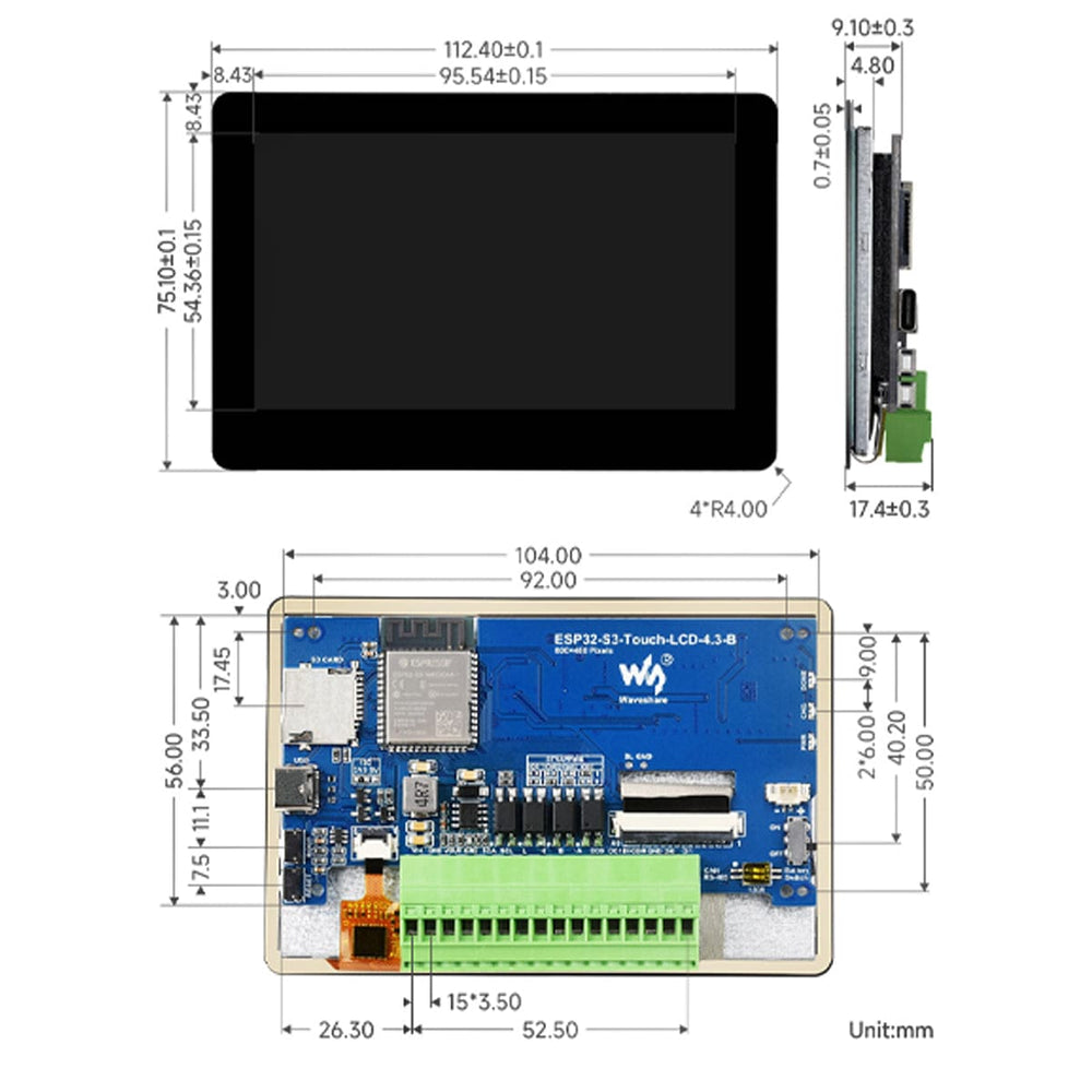 ESP32-S3 Development Board with 4.3" Capacitive Touch LCD Display (800 x 480)