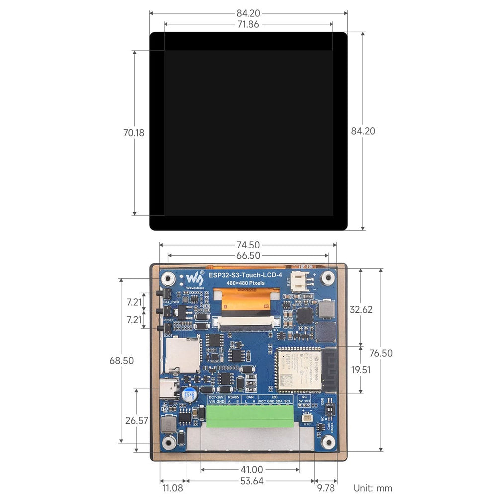 ESP32-S3 Development Board with 4" Capacitive Touch LCD Display (480 x 480)