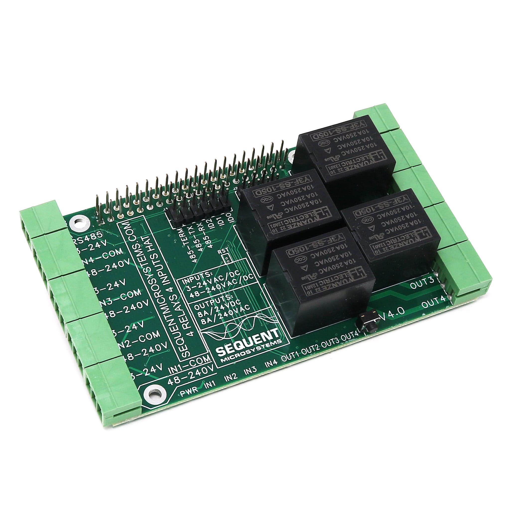 Four Relays Four Inputs 8-Layer Stackable Card for Raspberry Pi V4.0 - The Pi Hut