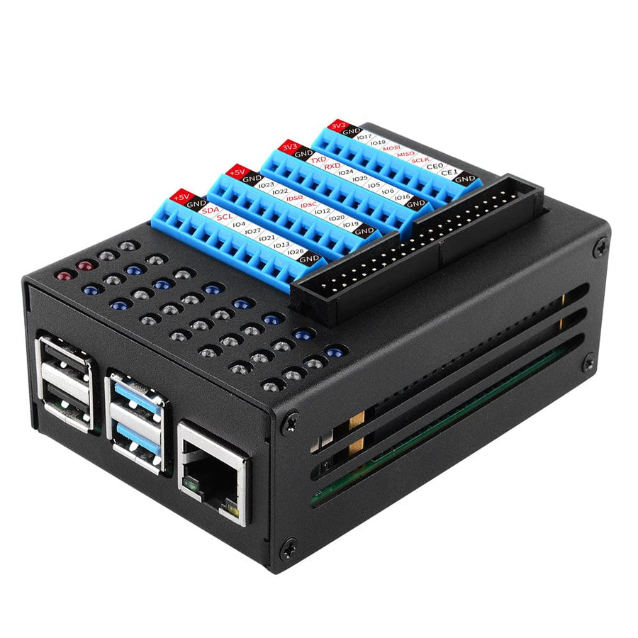 GPIO Terminal Board with LED Indicators + Aluminium Case for Pi 4 ...