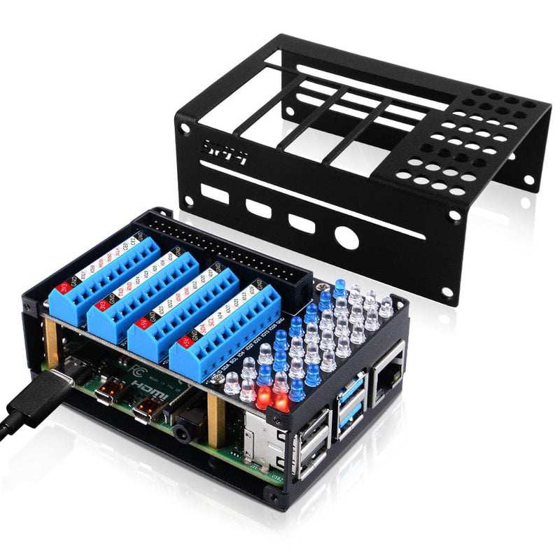 GPIO Terminal Board with LED Indicators + Aluminium Case for Pi 4 ...