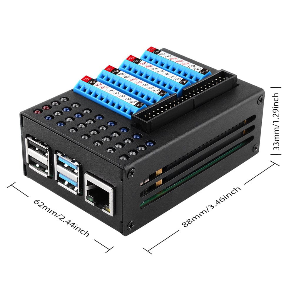 GPIO Terminal Board with LED Indicators + Aluminium Case for Pi 4 - The Pi Hut